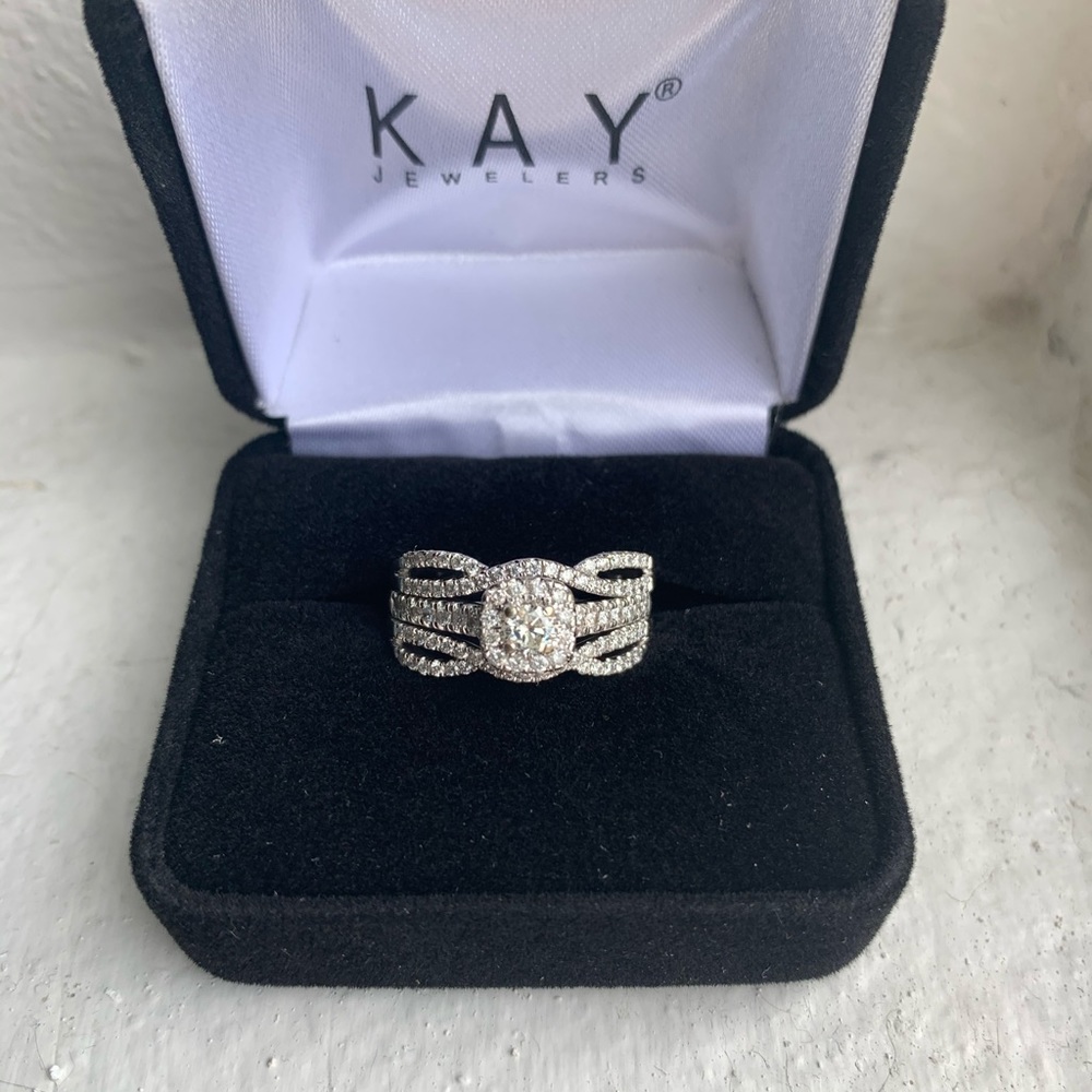 Diamond halo wedding ring and wrap